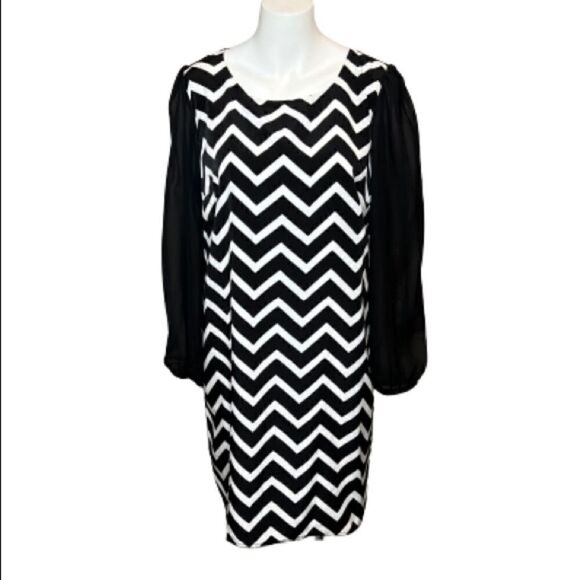 Maurices black and white chevron print shift dress size L - Picture 1 of 16